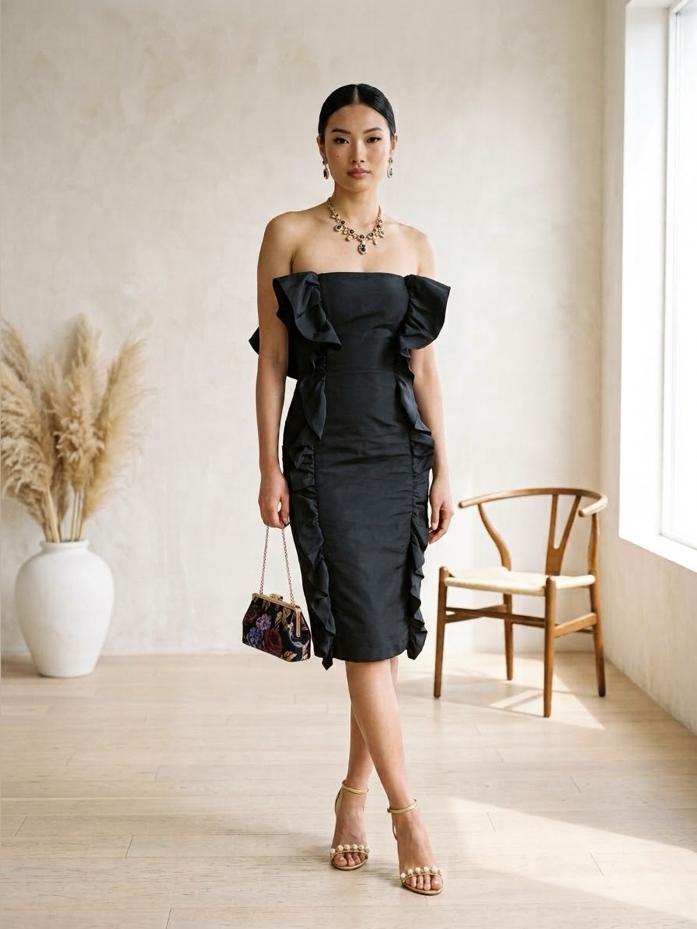 Giambattista Valli Runway Black Strapless Ruffle Silk Dress - US 6 / IT 42
